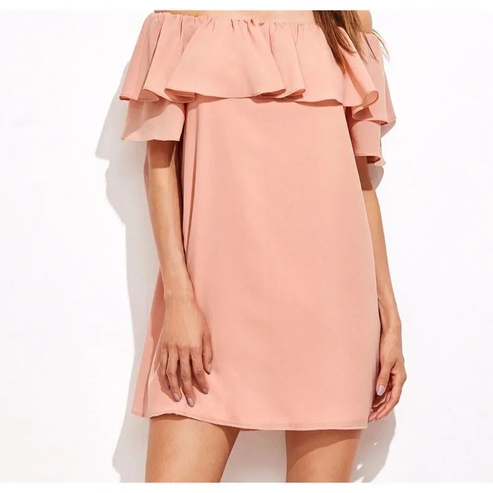 ✨Pink Off The Shoulder Ruffle Dress✨ - Picture 3 of 6